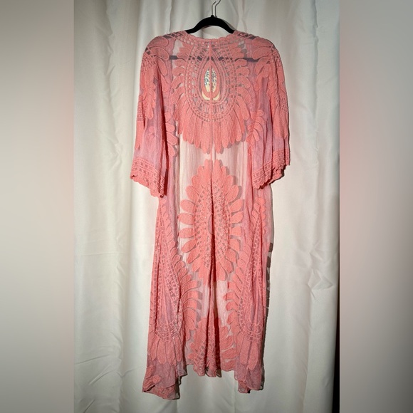 Rebellion Again Coral Pink Sheer Lace Maxi Duster Cardigan - Medium - NWT - Picture 8 of 11